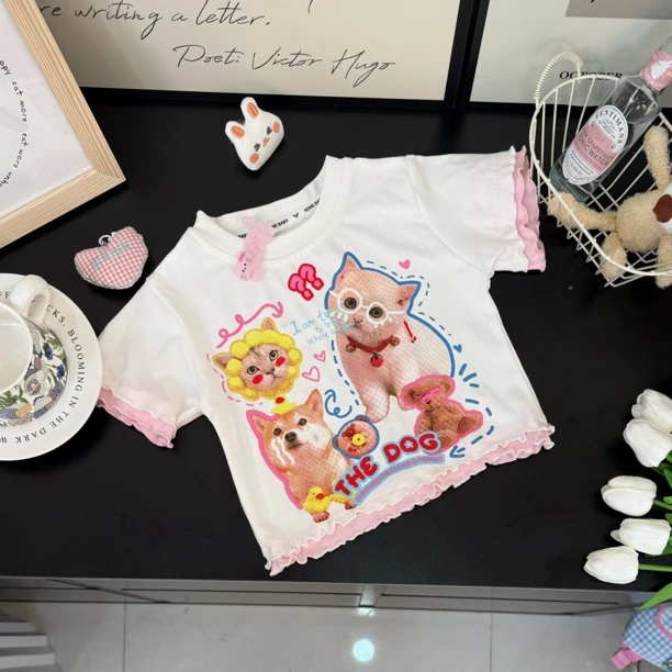 （亲子款）2025新女童短袖假两件印花T恤夏季儿童宝宝薄款卡通上衣