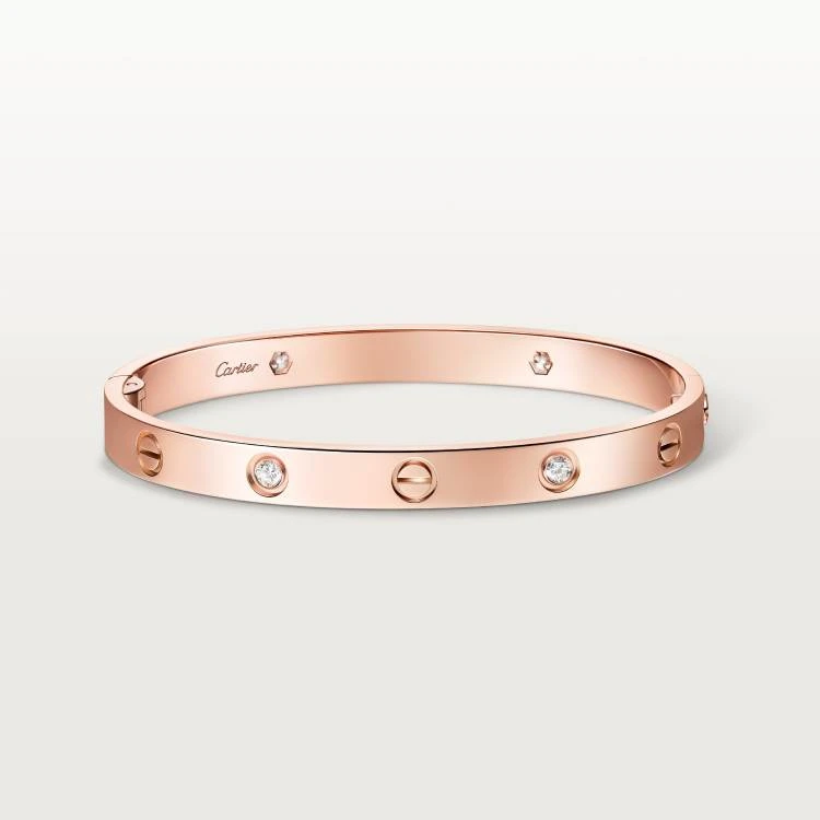 99新 Cartier/卡地亚 LOVE系列 18K玫瑰金四钻宽版手镯16号（捡漏）