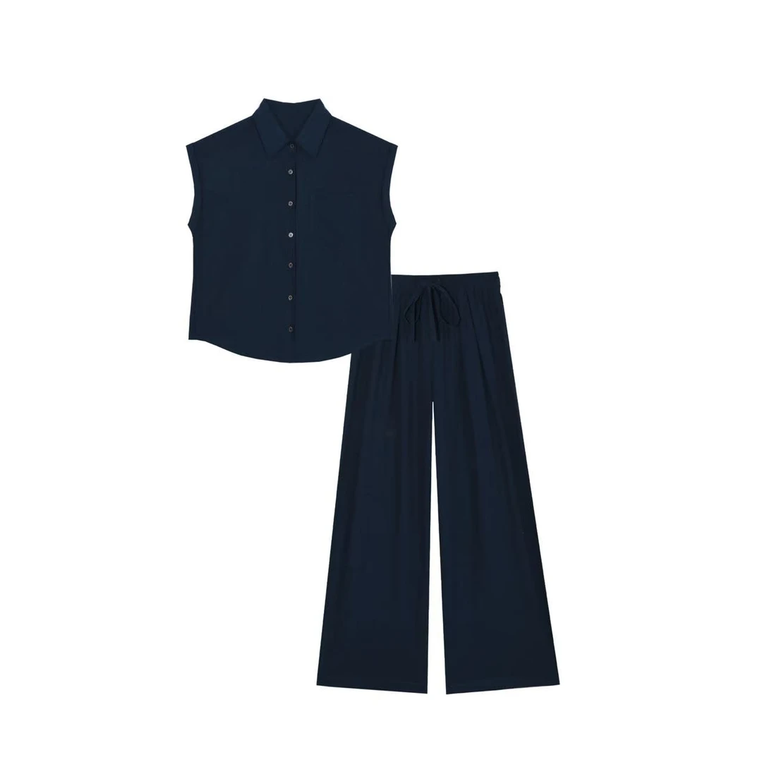 老钱风简约显瘦瑞丽风H女装INS风时尚套装长裤纯欲风S5559-3