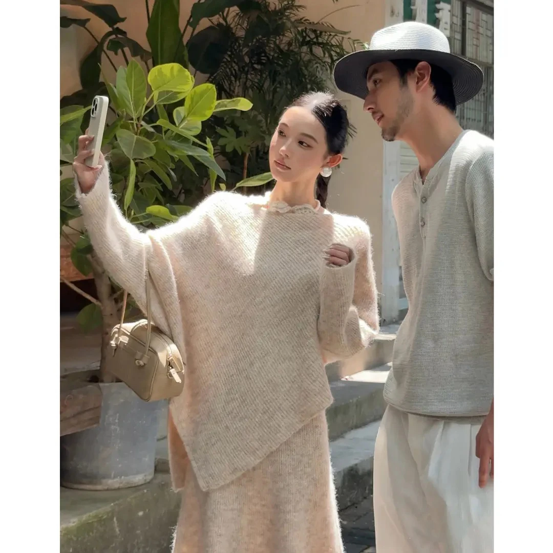 【浪漫圆舞曲】秋季新款慵懒针织毛衣半身裙简约百搭休闲套装女