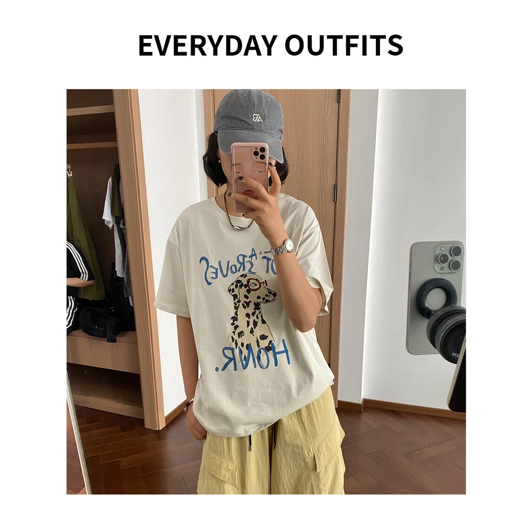 RIDA· 斑点狗印花T恤5E22休闲百搭夏季卡通减龄复古设计感 8733