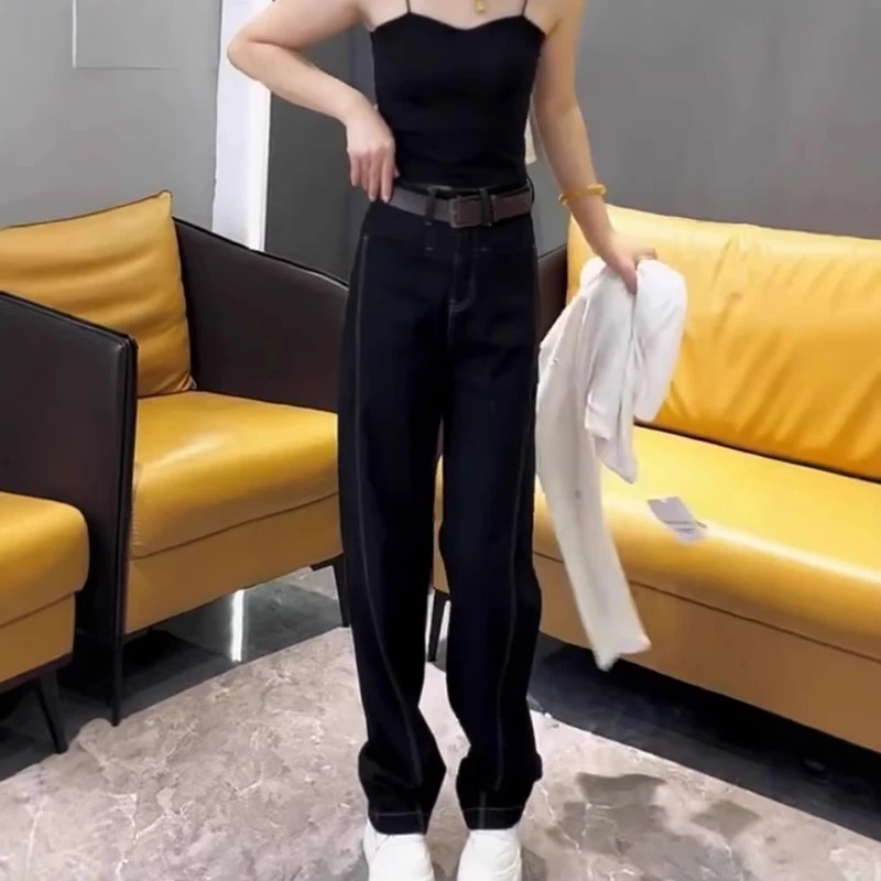 2025春季新款高腰遮胯直筒裤大码百搭弹力显瘦宽松阔腿拖地牛仔裤