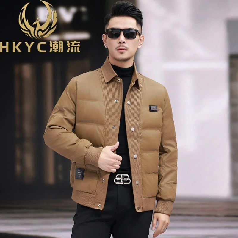 HKYC轻薄羽绒服男冬季2025新款设计感高端翻领夹克短款外套男款潮