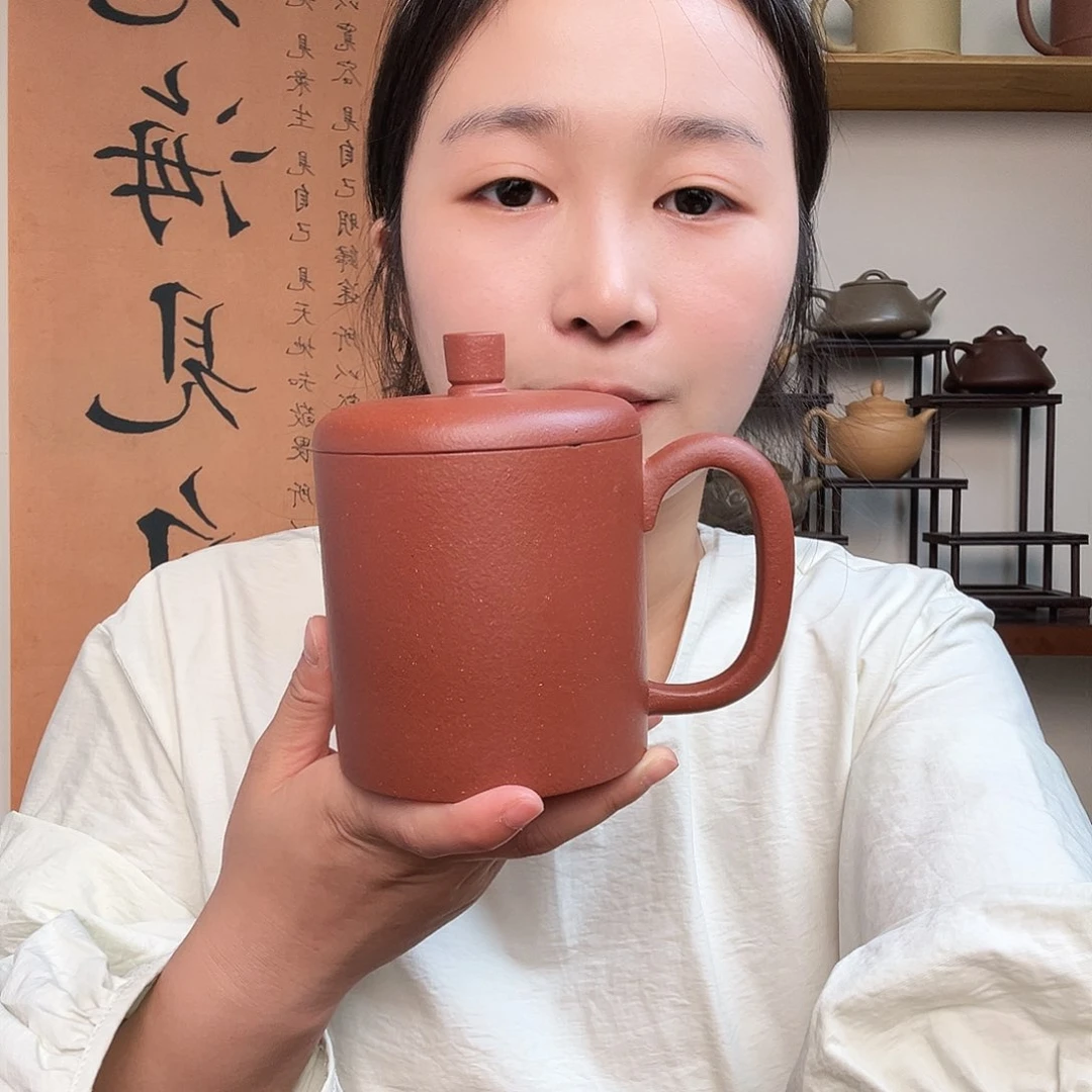茶杯紫砂灰*狼微瑕紫砂盖杯红降坡