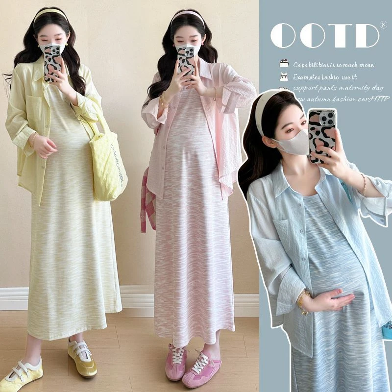 【晚媛若】2025夏季新款孕妇宽松显瘦扎染彩色背心裙连衣裙防晒衬衫