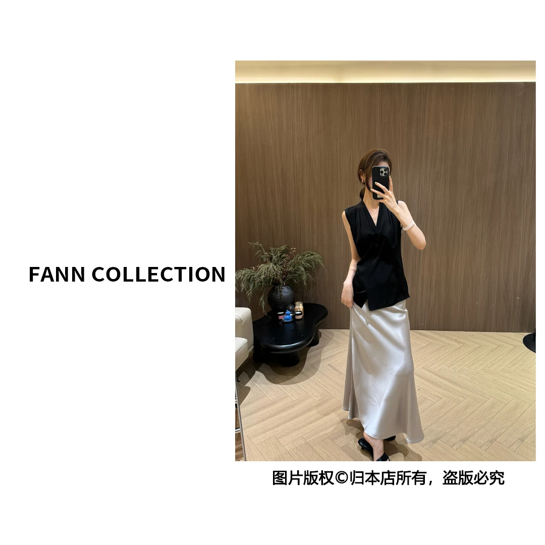 饭饭FANN COLLECTION 休闲特调 醋酸高级感V领无袖背心FANNA195