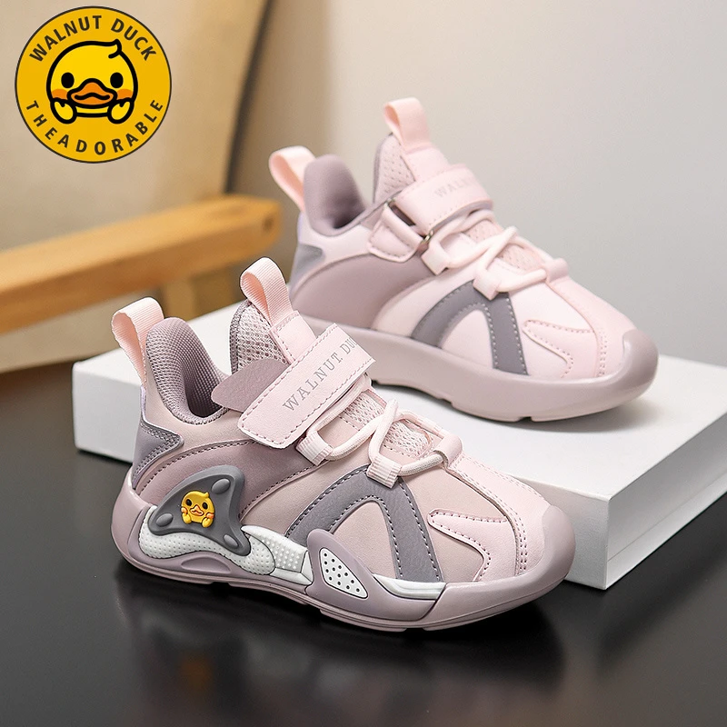 小黄鸭女童鞋子2025春秋新款防水皮面公主百搭软底耐磨儿童运动鞋