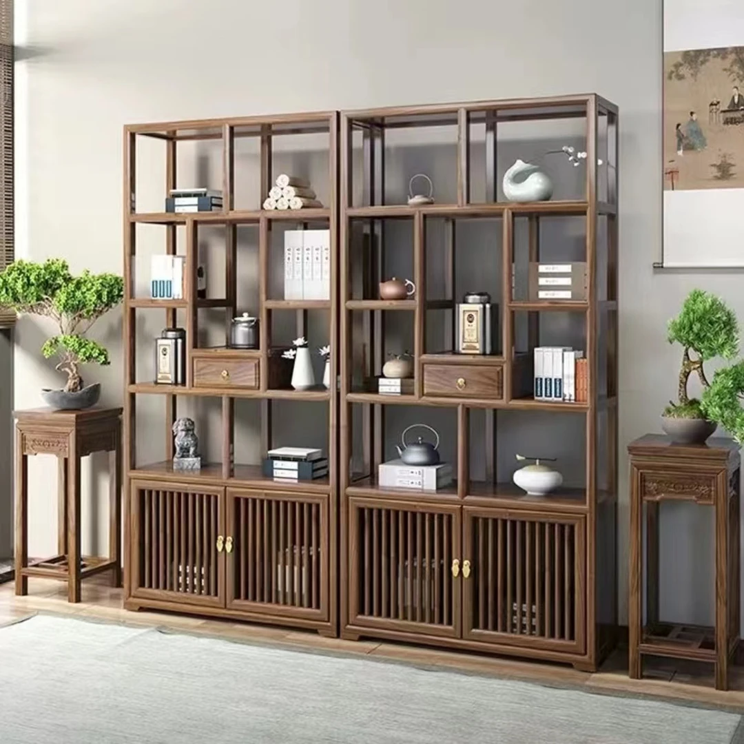 新中式实木博古架展示柜置物架客厅隔断收纳柜博古架展示柜茶叶柜