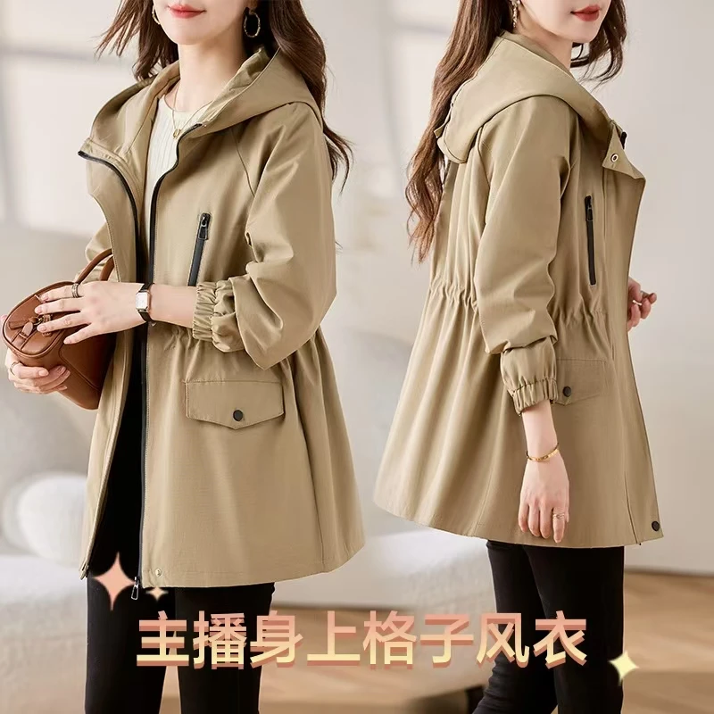 【-衣晨-]新款格纹宽松中长款风衣外套-B001