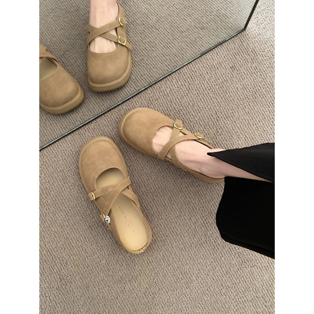 包头半拖鞋女外穿2025新款春夏季玛丽珍半托单鞋厚底法式外出凉拖