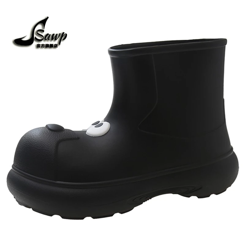 时尚厚底黑色短筒雨靴女款2025新款夏季外穿防水防滑可爱雨鞋女士