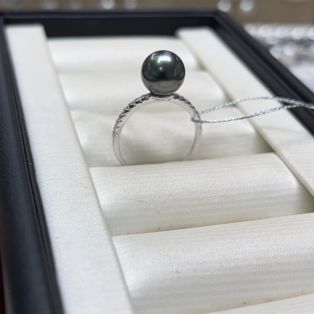 银S925镶嵌戒指海水珍珠8-9mm