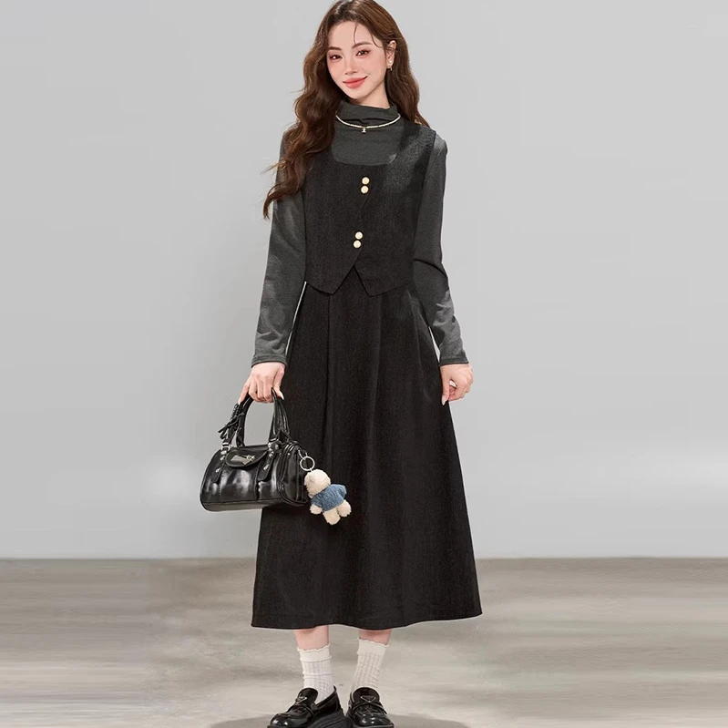 12.27早预告款冬季新款洋气百搭背心裙打底衫两件套装 NTS683457