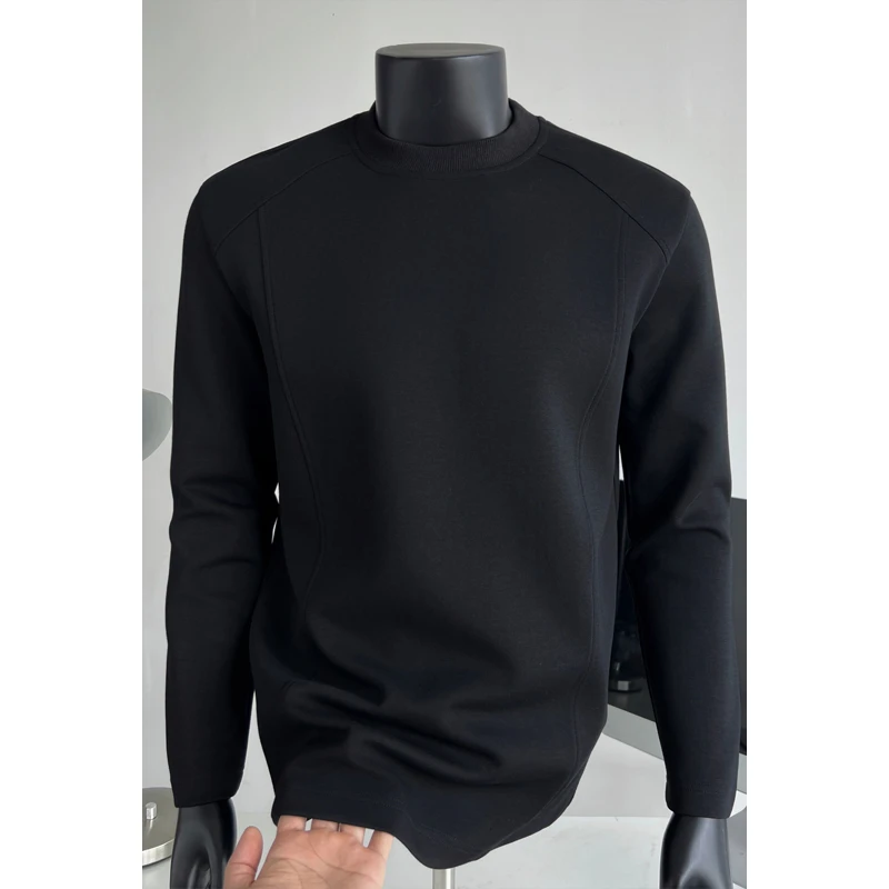 霄桂姿拼接青年宽松型圆领长袖秋季T恤百搭朋克风男生套头内搭潮