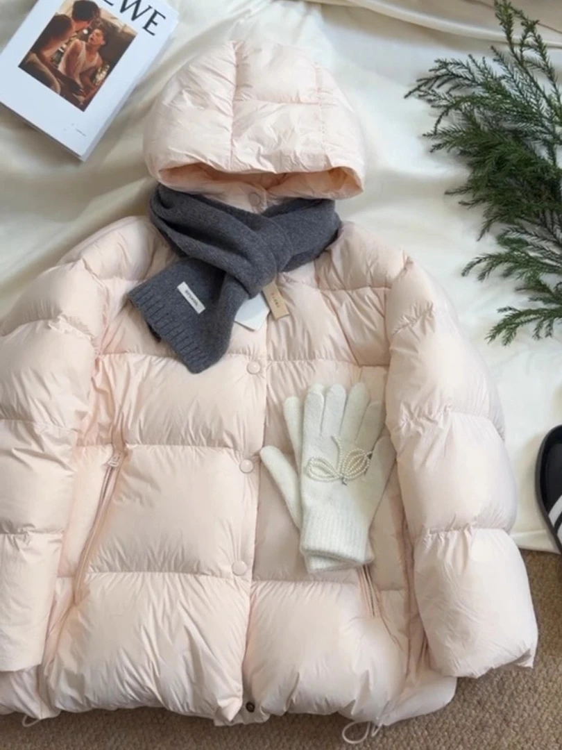 云朵泡芙设计感2025冬季新款休闲通勤小个子气质连帽保暖棉服外套