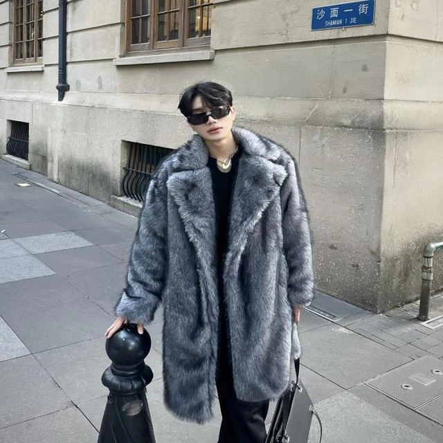 2026新款保暖抗寒狐狸毛外套男士冬季时尚百搭彷皮草毛毛大衣潮流