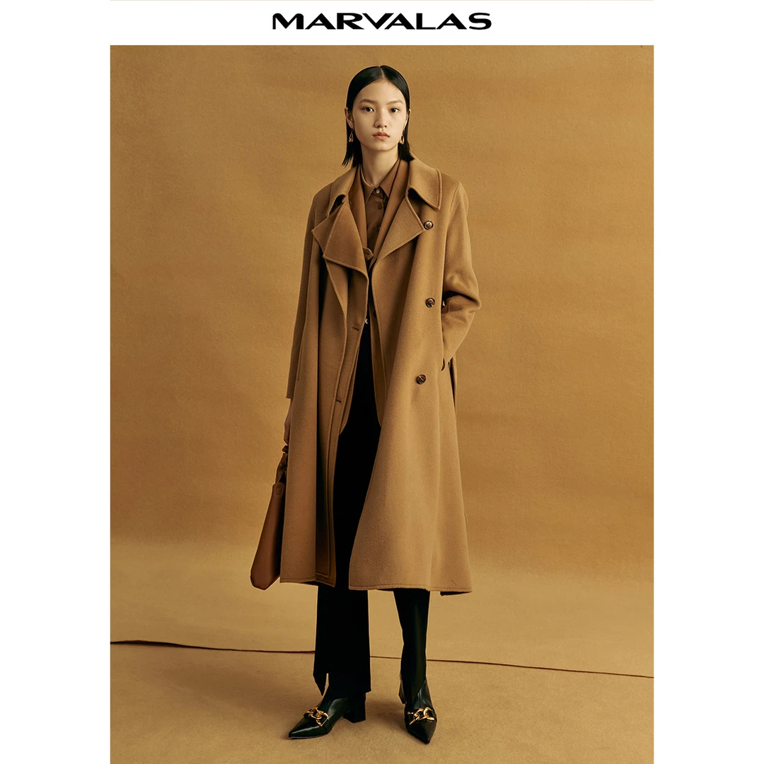 【曼德诗】官方正品2023女款新款羊毛高档爆款羊毛大衣高贵大衣