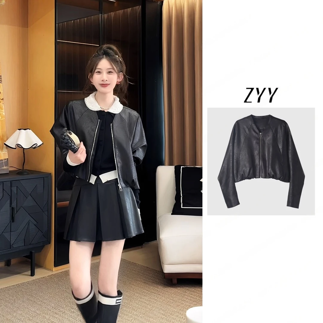 ZYY【石墨絮影】2025/S新品蝙蝠型宽松V领休闲短外套女X25QDWT03097