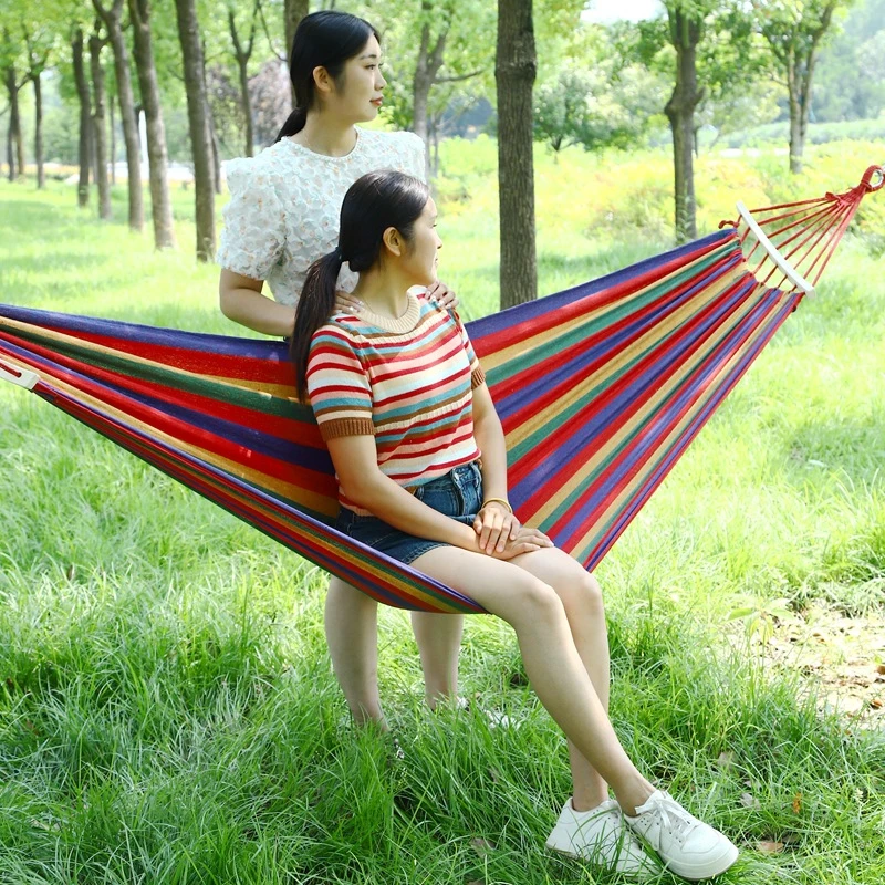 网红精选舒服加厚帆布吊床户外野营宿舍防侧翻单双人吊床