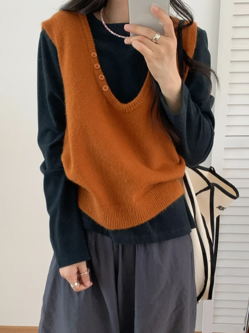 超好看独特漂亮针织马甲女早秋2025新款韩系叠穿背心坎肩外搭上衣