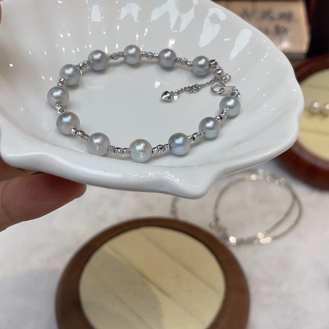 银S925镶嵌手绳海水珍珠