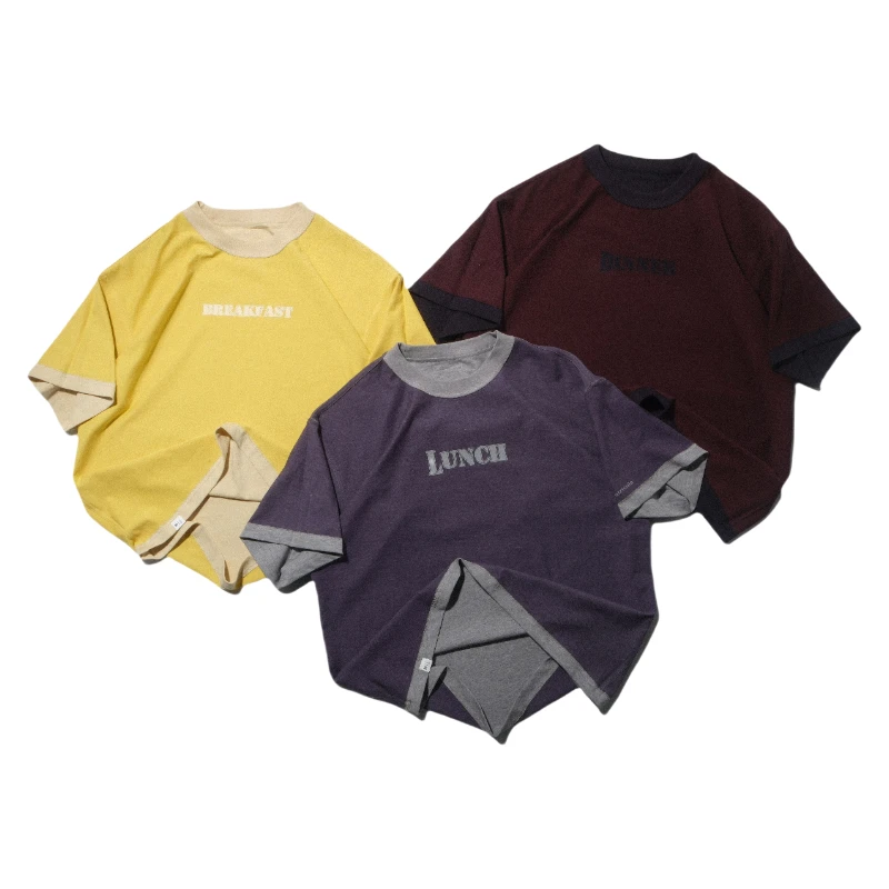 TN水母26“一日三餐”主题印花260克双色纯棉面料双面穿圆领短袖T恤