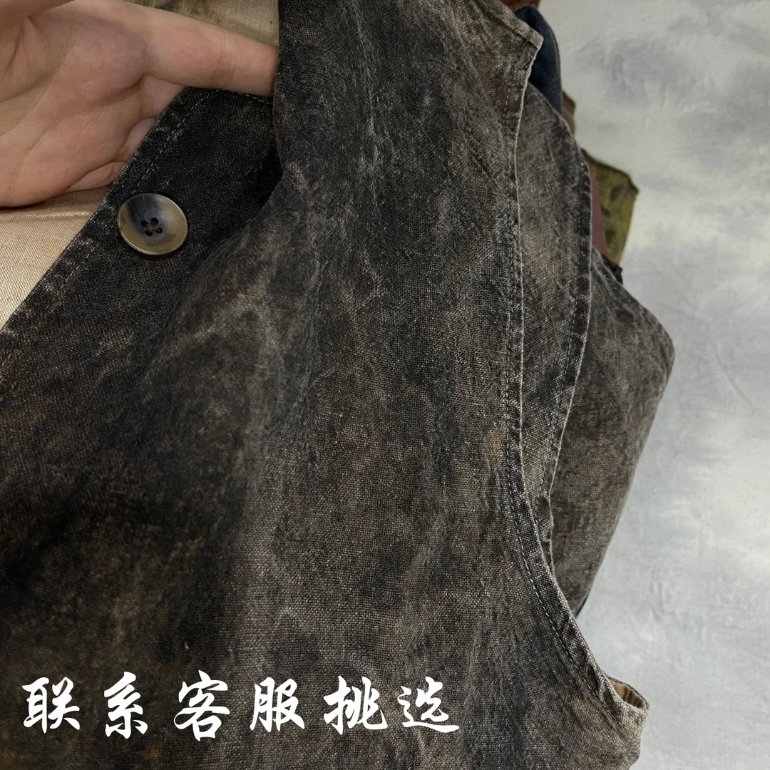 疯子张25秋款铁锈染加柿染个性复古做旧植物染马夹#08531