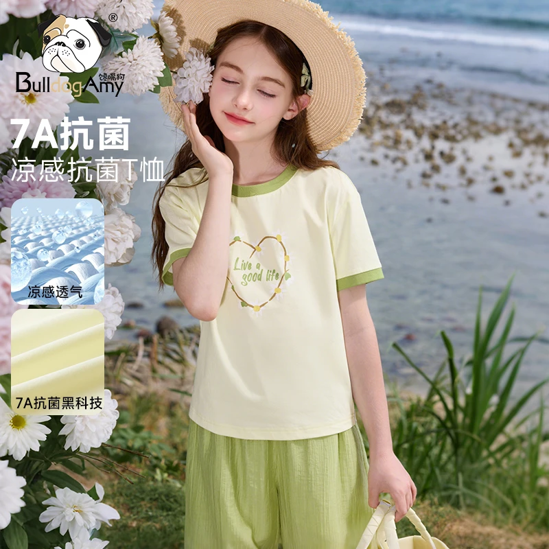 【7A抗菌凉感】女童小清新T恤2025夏装新款大童儿童短袖女孩上衣
