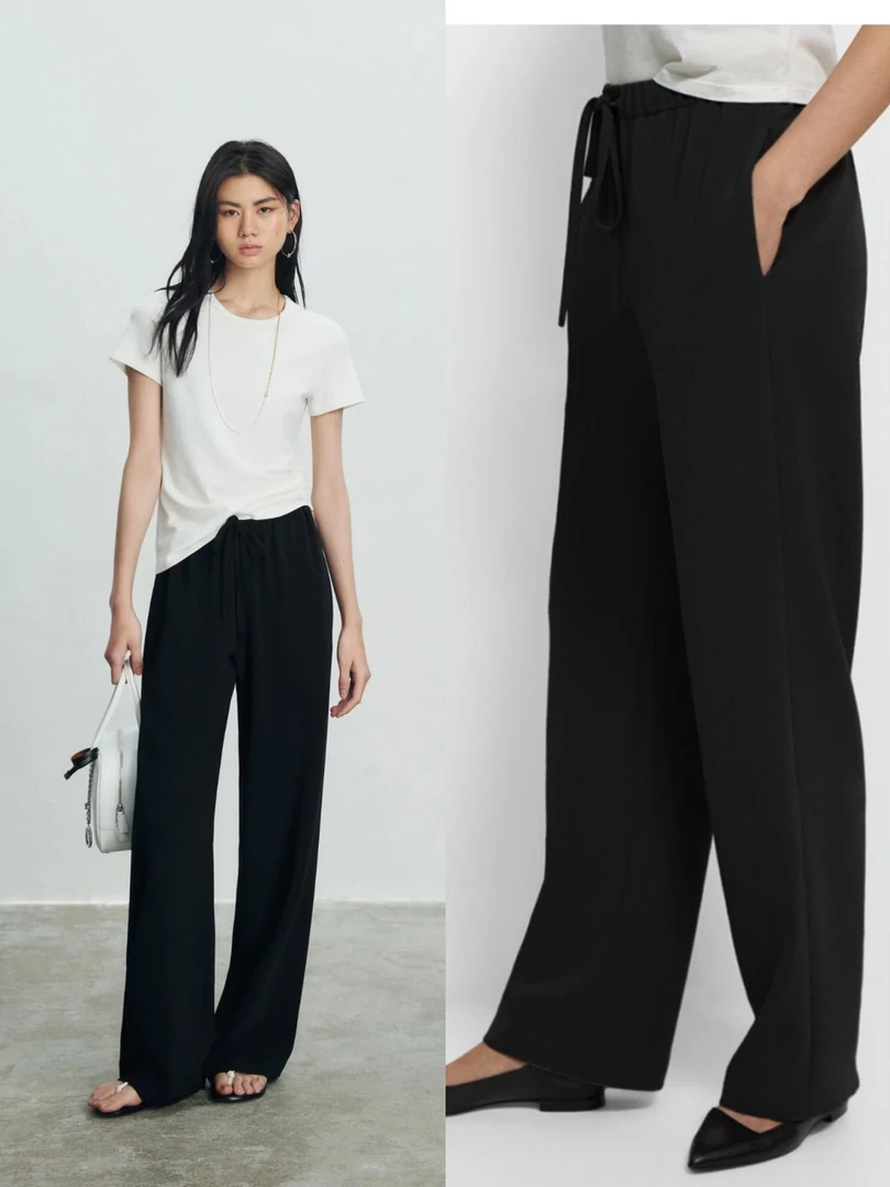 现货 The 2025春夏 长期主义通勤三醋酯纤维混纺抽绳直筒裤