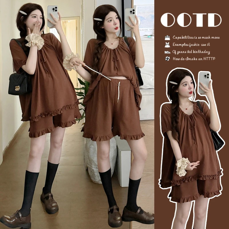 孕妇装夏季新款孕期穿搭大码洋气阔腿短裤时尚潮流显瘦孕妇装