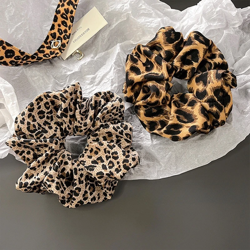 辣妹豹纹大肠发圈女扎丸子头马尾发绳高弹力皮筋不伤发头饰品头绳