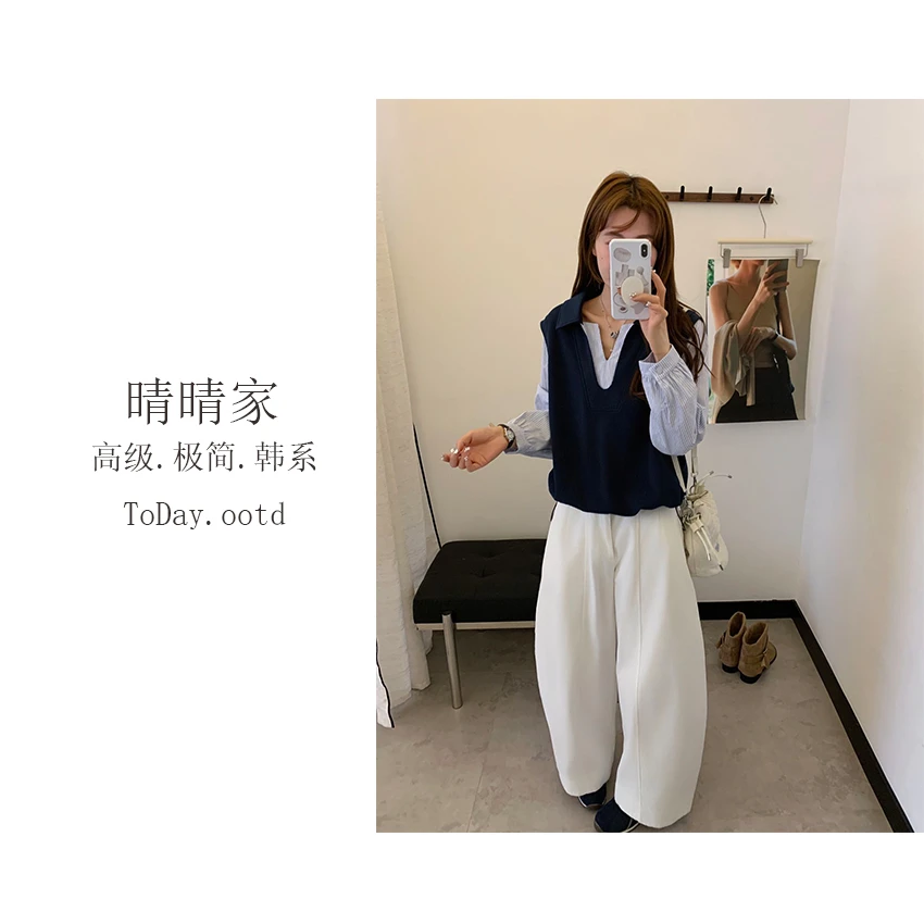 晴晴家-【海盐气泡水】秋季假两件衬衫翻领条纹休闲长袖拼接QW07