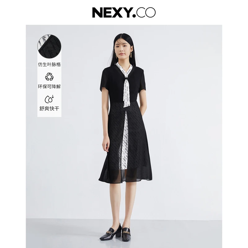 【晨粉专享价】NEXY.CO/奈蔻连衣裙女通勤飘带衬衫裙XF05043