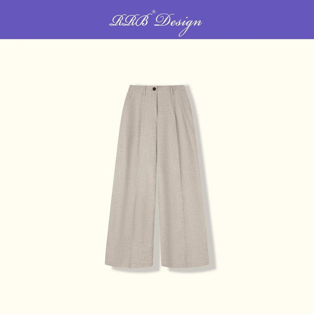 RRB Design「老钱美学」醋酸亚麻时髦随性褶裥高腰显瘦百搭阔腿裤