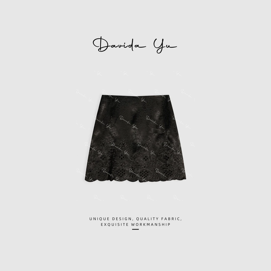 Davida Yu【墨玉】冰凉舒适且百搭 中式刺绣烧花裤裙 WQ25055-2