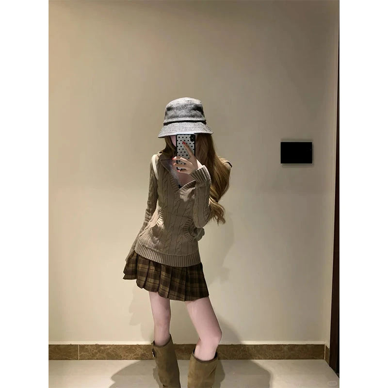 2025韩版秋季简约风修身显瘦百搭时尚上衣气质高腰a字半身裙套装