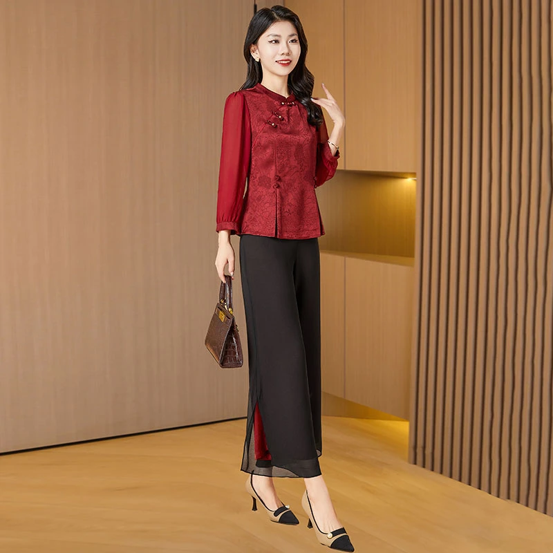 喜婆婆婚宴装盘扣套装女2025新款春贵夫人中式中国风气质两件套