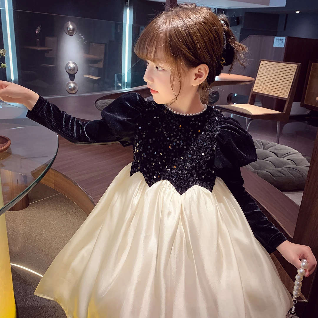连衣裙儿童礼服女童洋气公主裙长袖蓬蓬裙走秀演出服主持人花童却