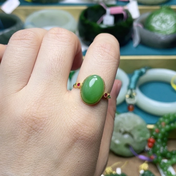 和田玉戒指银S925镶嵌