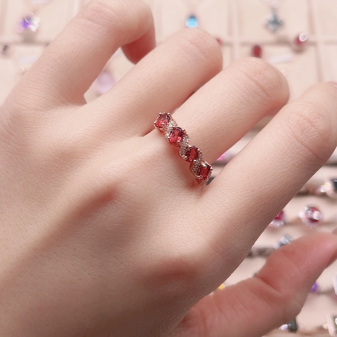 戒指石榴石银S925镶嵌开口