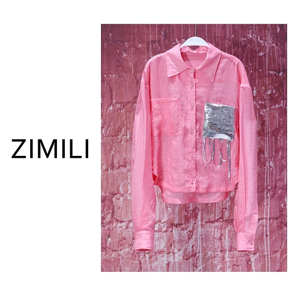 【亮哥女装】2025欧版新品《杨桃》贵妃粉珠片绣时尚轻薄衬衫8108-D8