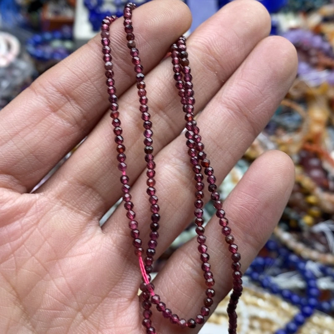 玛瑙/玉髓未镶嵌珠宝半成品一条天然2mm石榴石切面圆珠