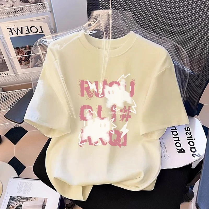 儿童卡通印花透气短袖T恤夏季女中大童宽松韩版时髦纯棉小众上衣