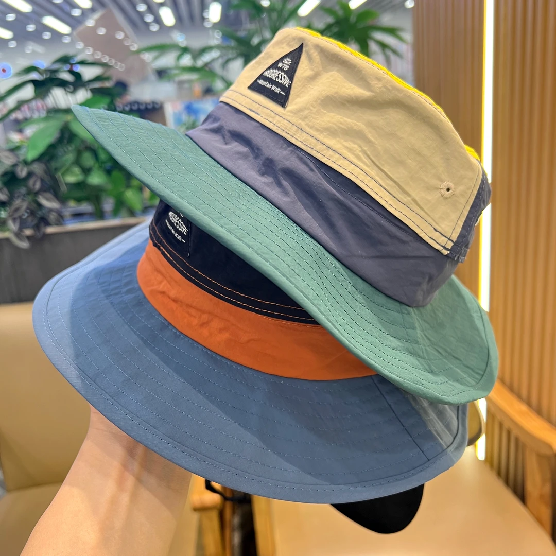 亲子男女童夏天薄款速干披肩登山帽子潮拼色三角标可调节网眼透气