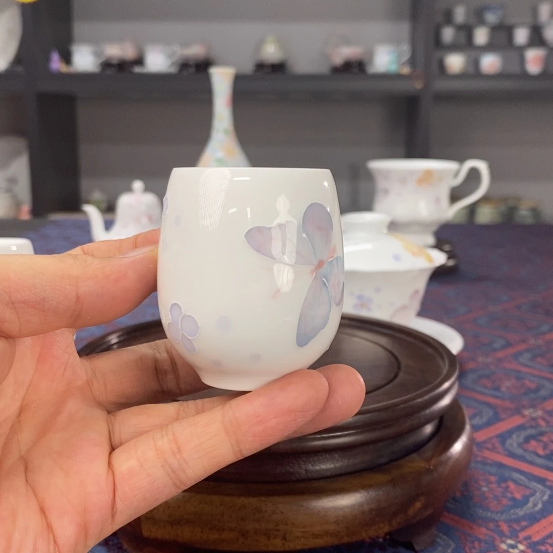 蝶恋花品茗杯手绘釉下高温