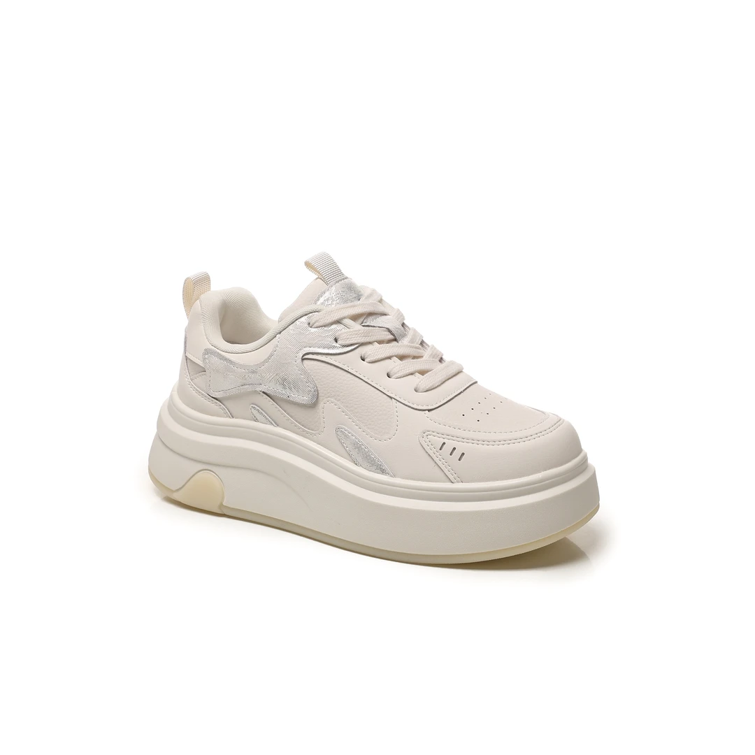 门店79&9！布丁休闲鞋」牛皮透气拼接撞色厚底增高板鞋女 C24079