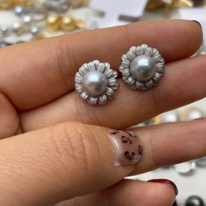 海水珍珠耳饰银S925镶嵌