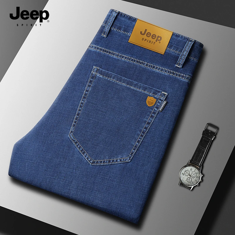 JEEP男士夏季牛仔裤薄款高端凉感宽松垂感直筒裤透气弹力百搭长裤