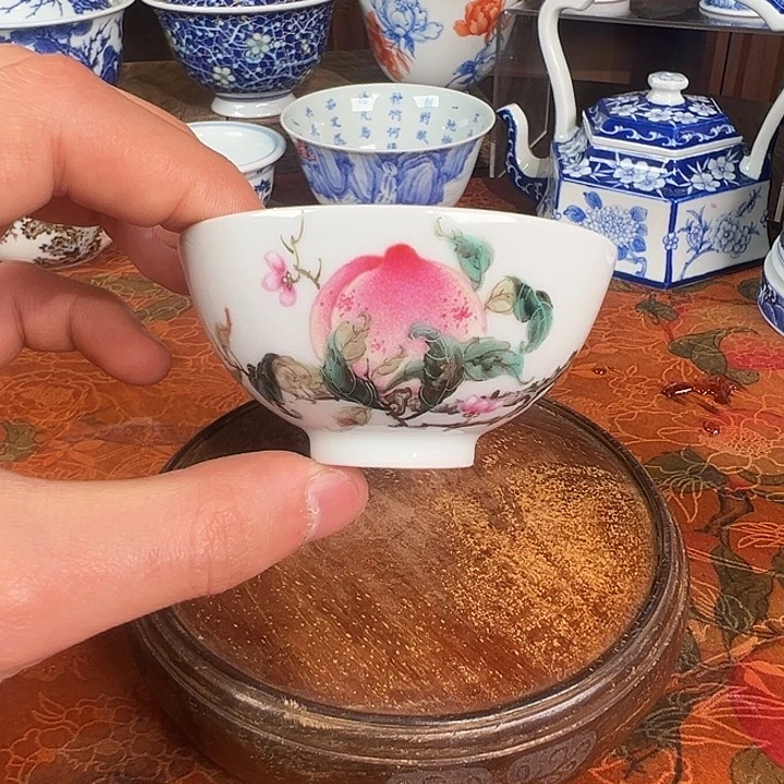 陶杯子钟新春寿桃鸡心杯