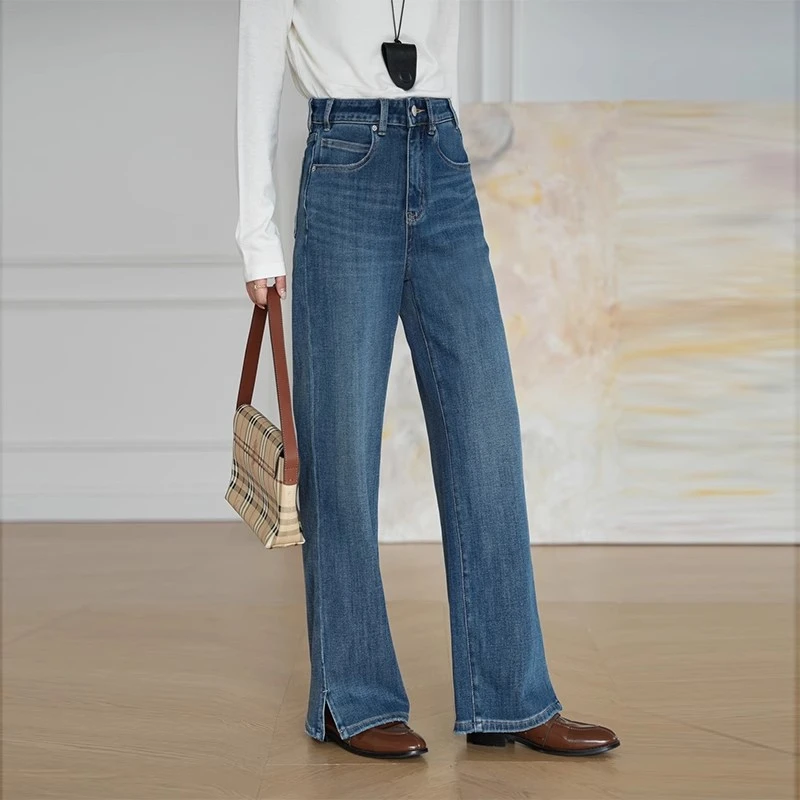 张小某新款潮牌干练总裁知性风高腰弹力显瘦长裤开衩牛仔裤 19060